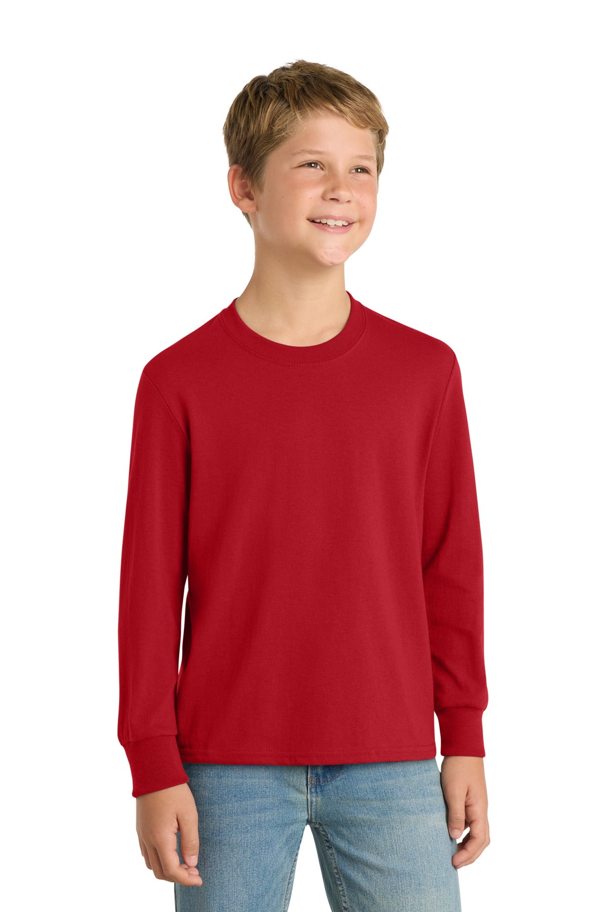 Custom Embroidery or DTF Print - Port & Co ® Youth Long Sleeve Core Cotton Tee. PC54YLS