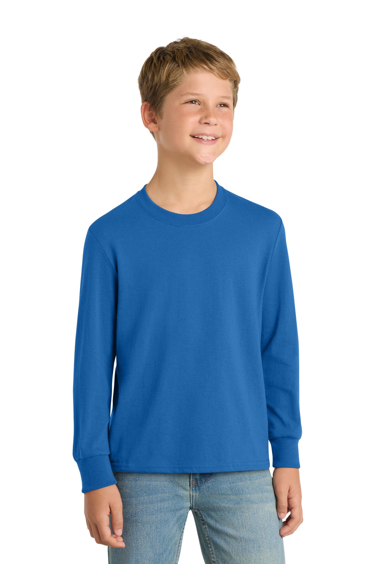 Custom Embroidery or DTF Print - Port & Co ® Youth Long Sleeve Core Cotton Tee. PC54YLS