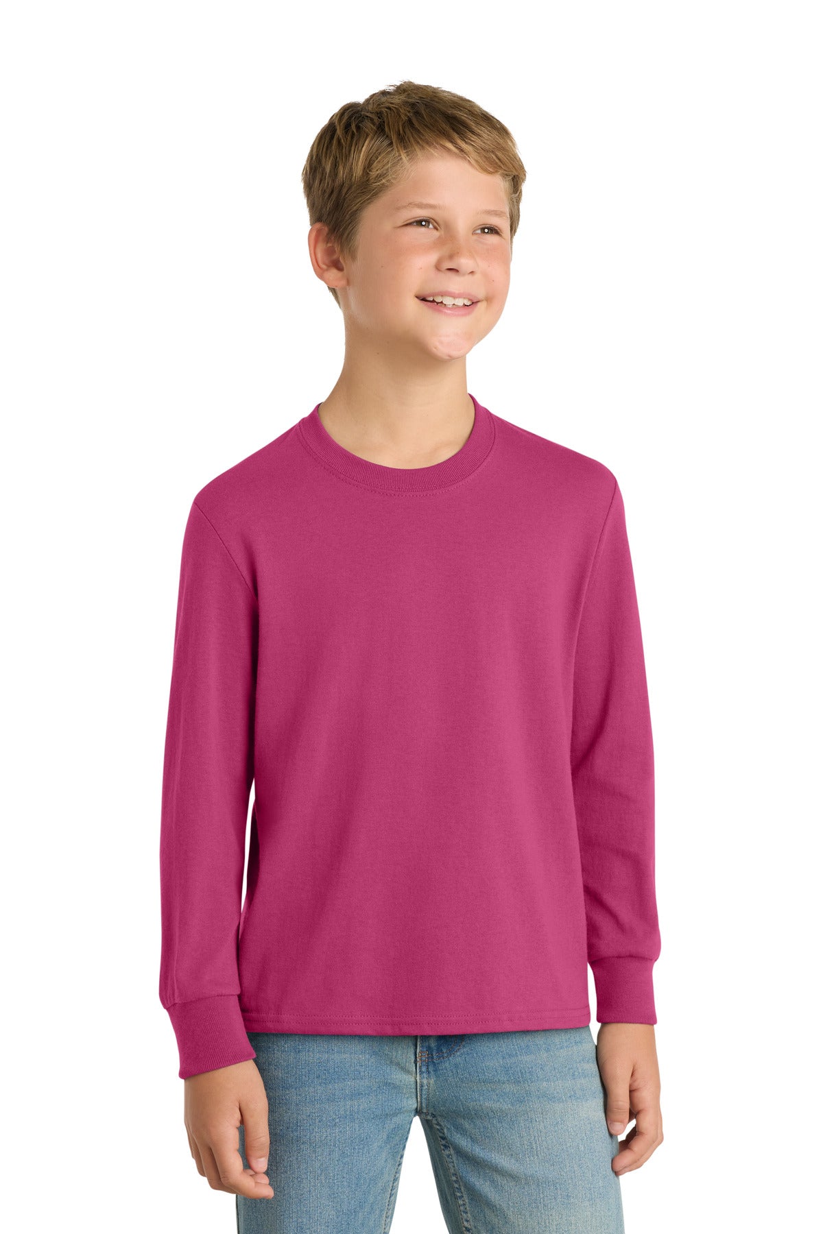 Custom Embroidered or DTF Printed - Port & Co™ Youth Long Sleeve Core Cotton Tee. PC54YLS