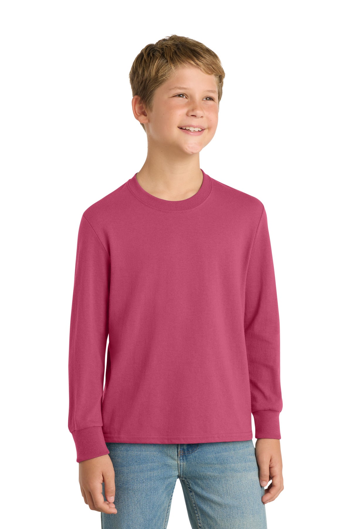 Custom Embroidery or DTF Print - Port & Co ® Youth Long Sleeve Core Cotton Tee. PC54YLS