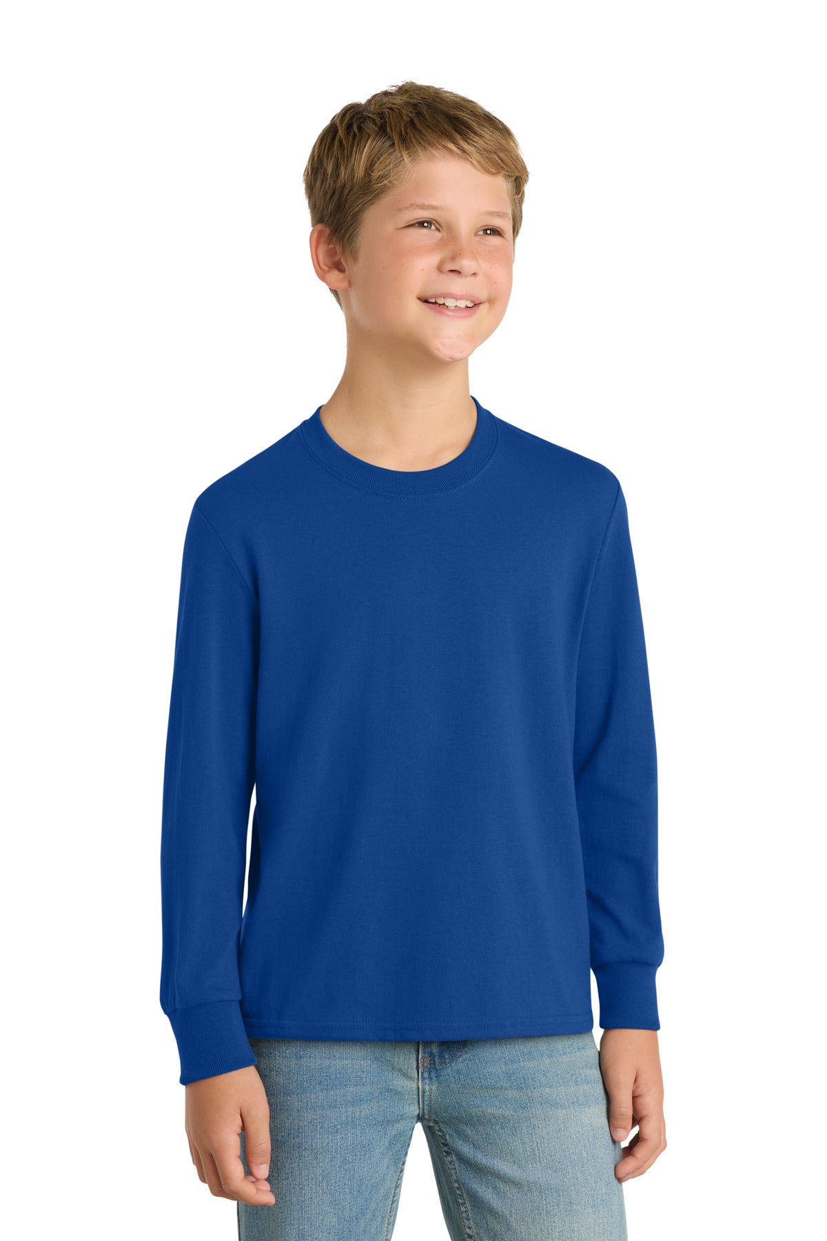 Custom Embroidery or DTF Print - Port & Co ® Youth Long Sleeve Core Cotton Tee. PC54YLS