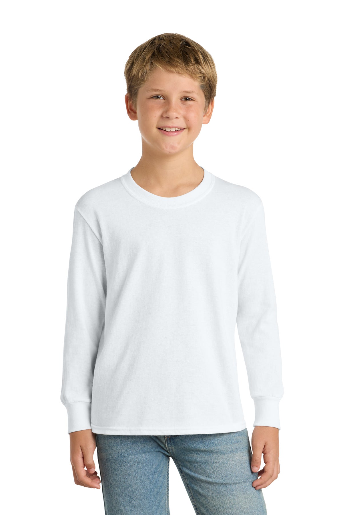 Custom Embroidery or DTF Print - Port & Co ® Youth Long Sleeve Core Cotton Tee. PC54YLS