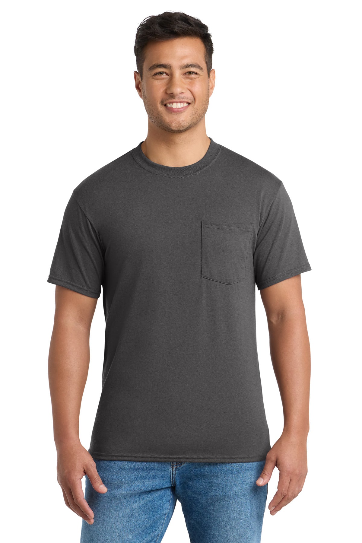Custom Embroidery or DTF Print - Port & Co ® Core Blend Pocket Tee. PC55P
