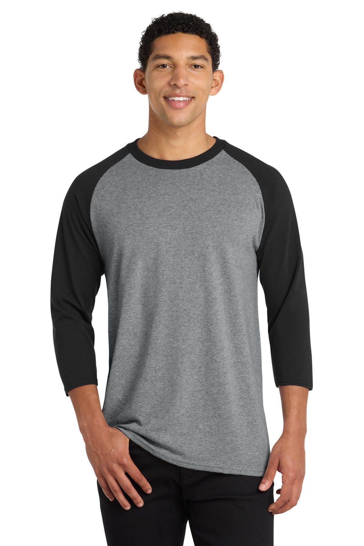 Custom Embroidery or DTF Print - Port & Co ® Core Blend 3/4-Sleeve Raglan Tee. PC55RS