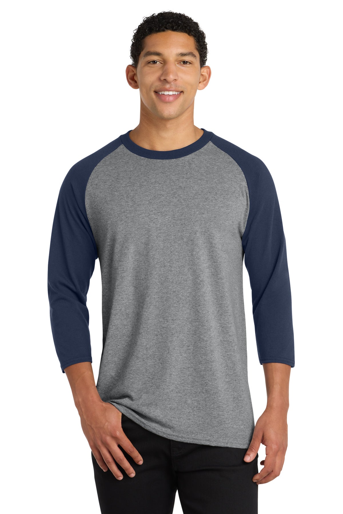 Custom Embroidery or DTF Print - Port & Co ® Core Blend 3/4-Sleeve Raglan Tee. PC55RS