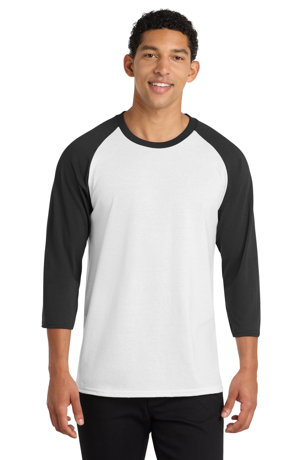 Custom Embroidery or DTF Print - Port & Co ® Core Blend 3/4-Sleeve Raglan Tee. PC55RS