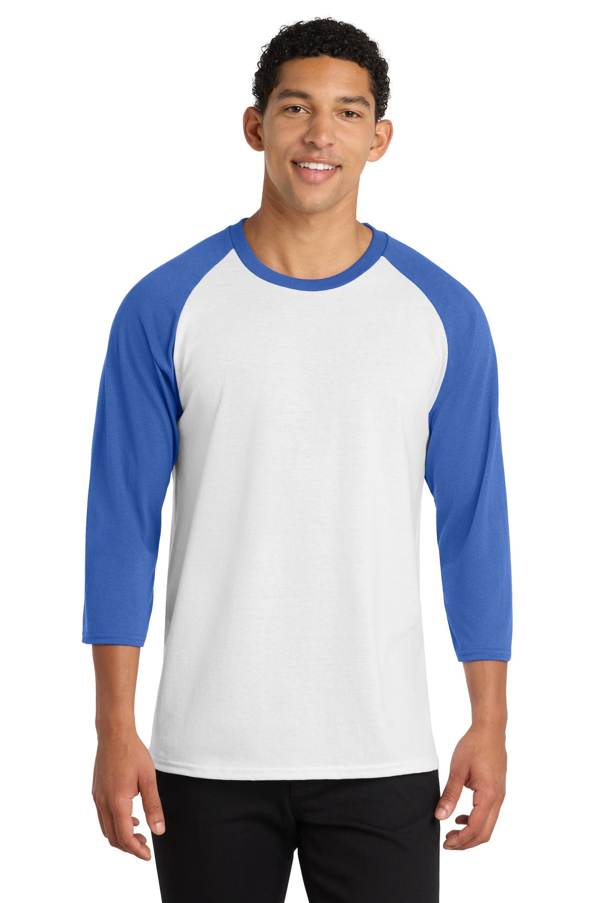Custom Embroidery or DTF Print - Port & Co ® Core Blend 3/4-Sleeve Raglan Tee. PC55RS