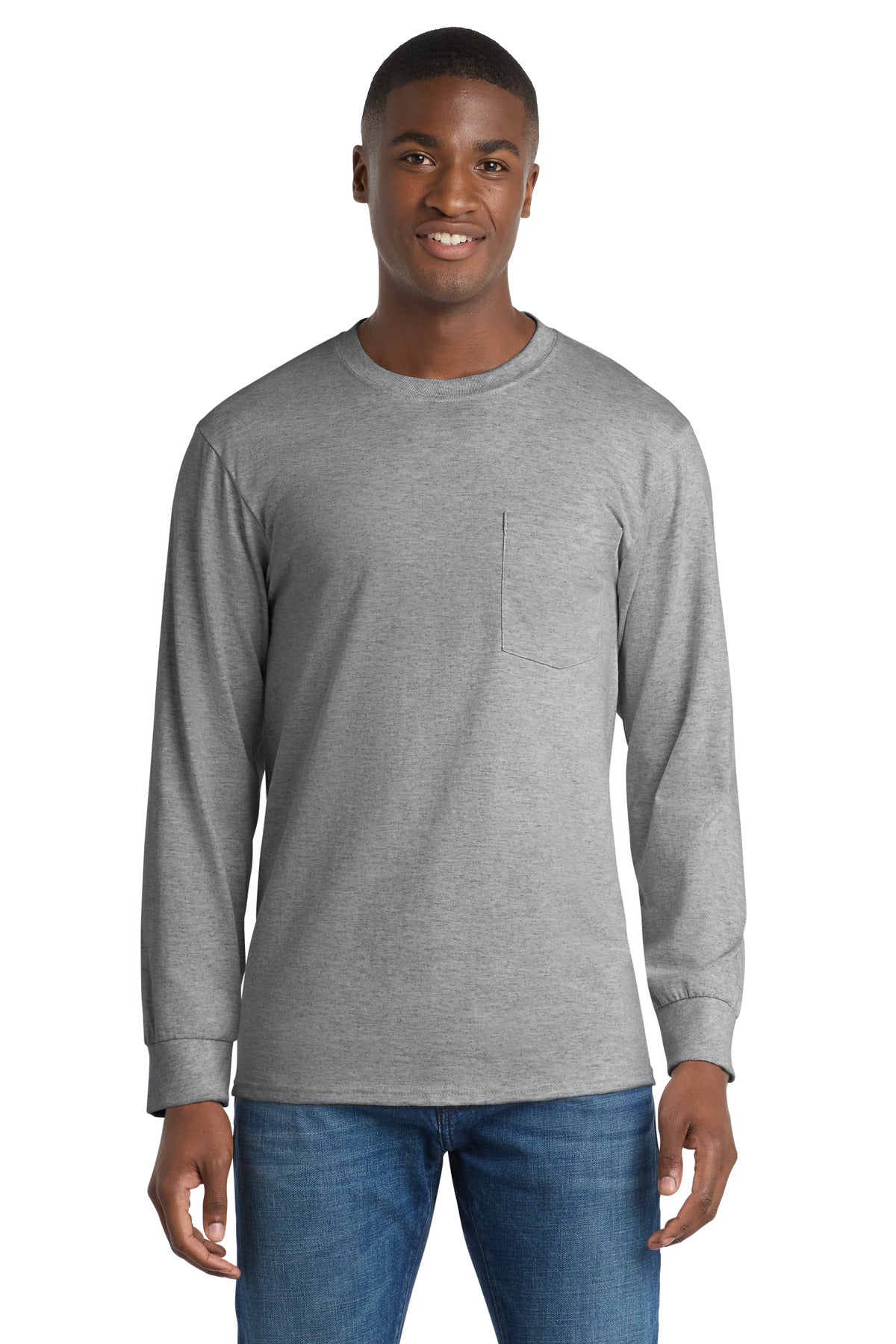 Custom Embroidery or DTF Print - Port & Co ™ Tall Long Sleeve Essential Pocket Tee. PC61LSPT