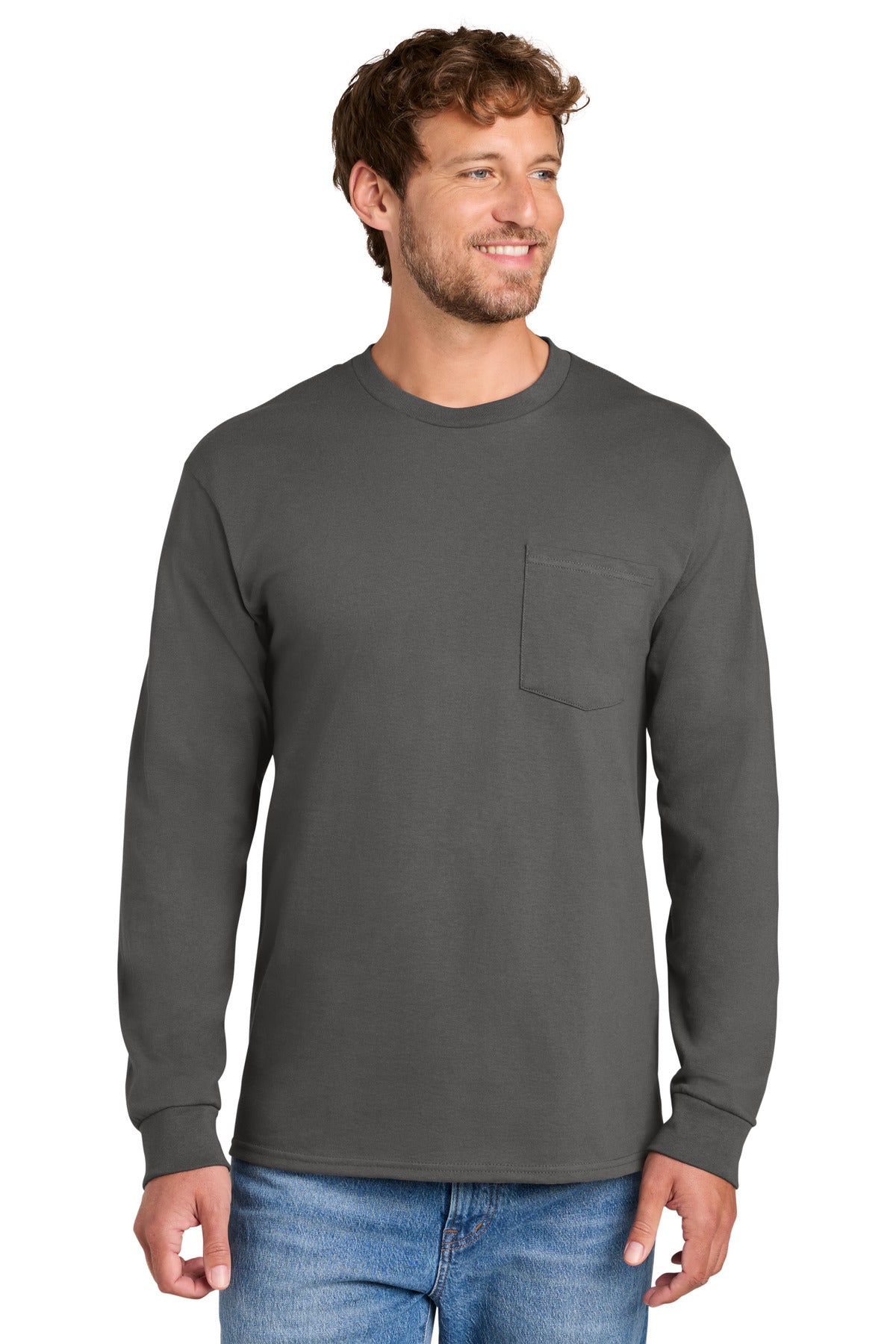 Custom Embroidery or DTF Print - Port & Co ® Tall Long Sleeve Essential Pocket Tee. PC61LSPT
