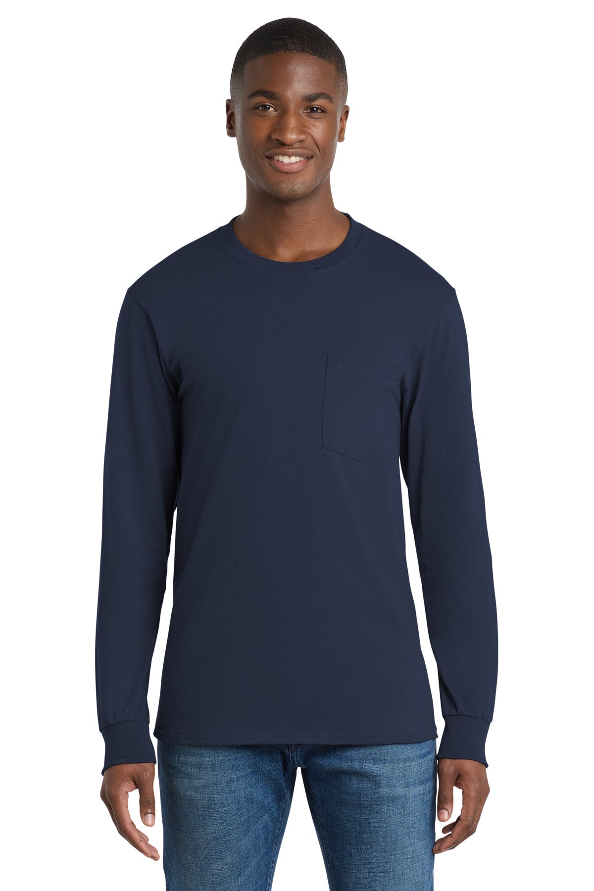 Custom Embroidery or DTF Print - Port & Co ™ Tall Long Sleeve Essential Pocket Tee. PC61LSPT