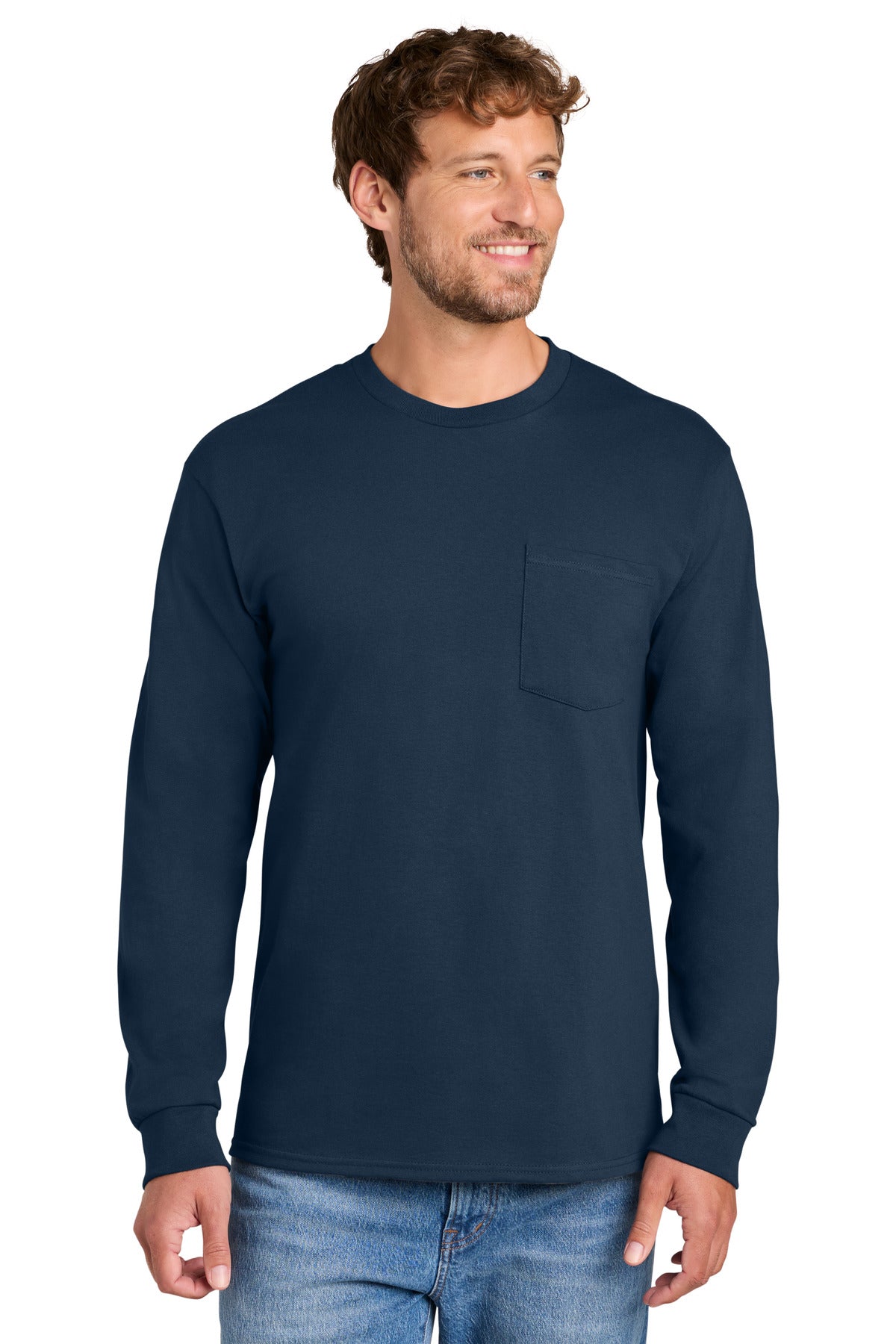 Custom Embroidery or DTF Print - Port & Co ® Tall Long Sleeve Essential Pocket Tee. PC61LSPT