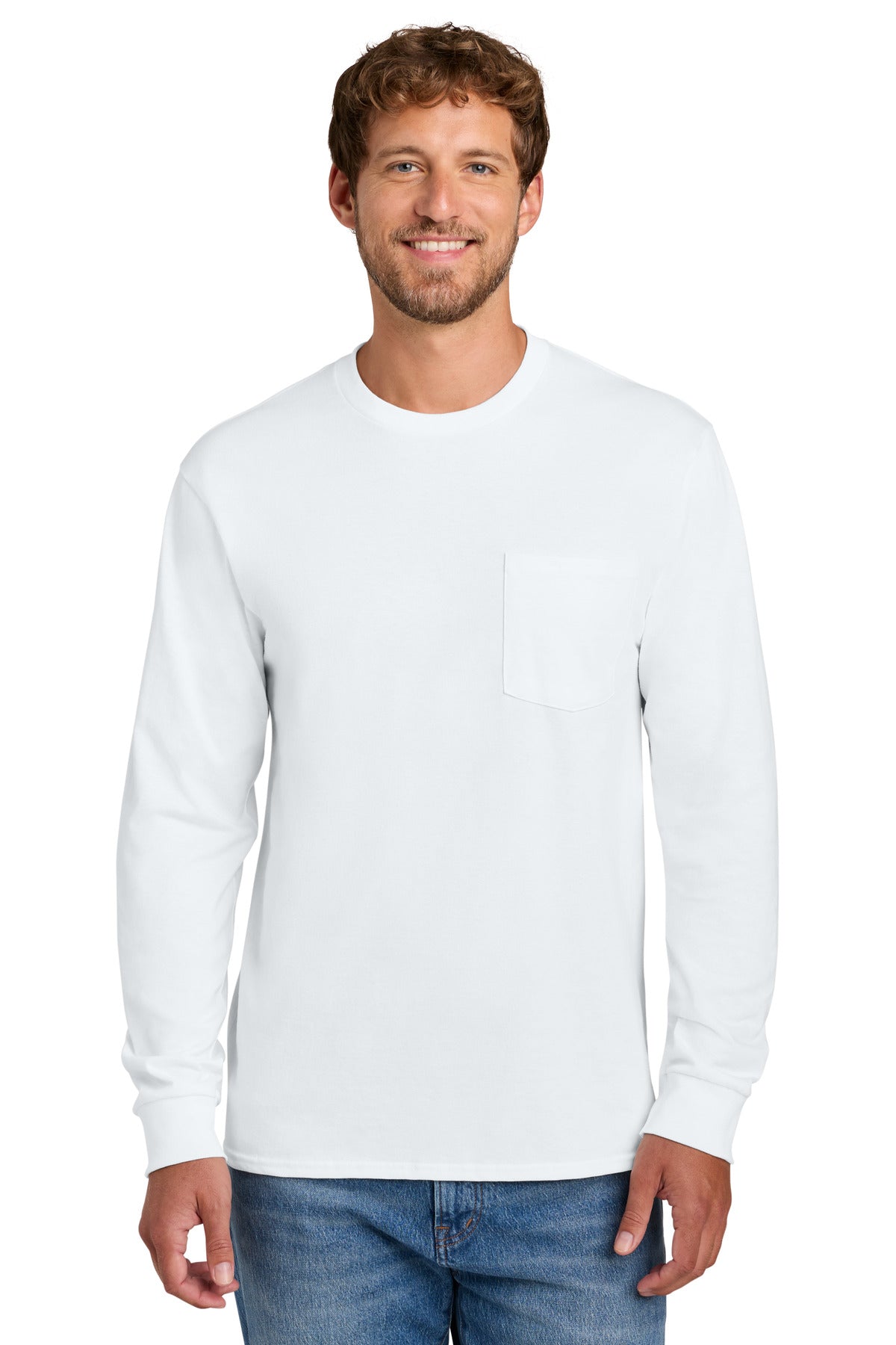 Custom Embroidery or DTF Print - Port & Co ® Tall Long Sleeve Essential Pocket Tee. PC61LSPT