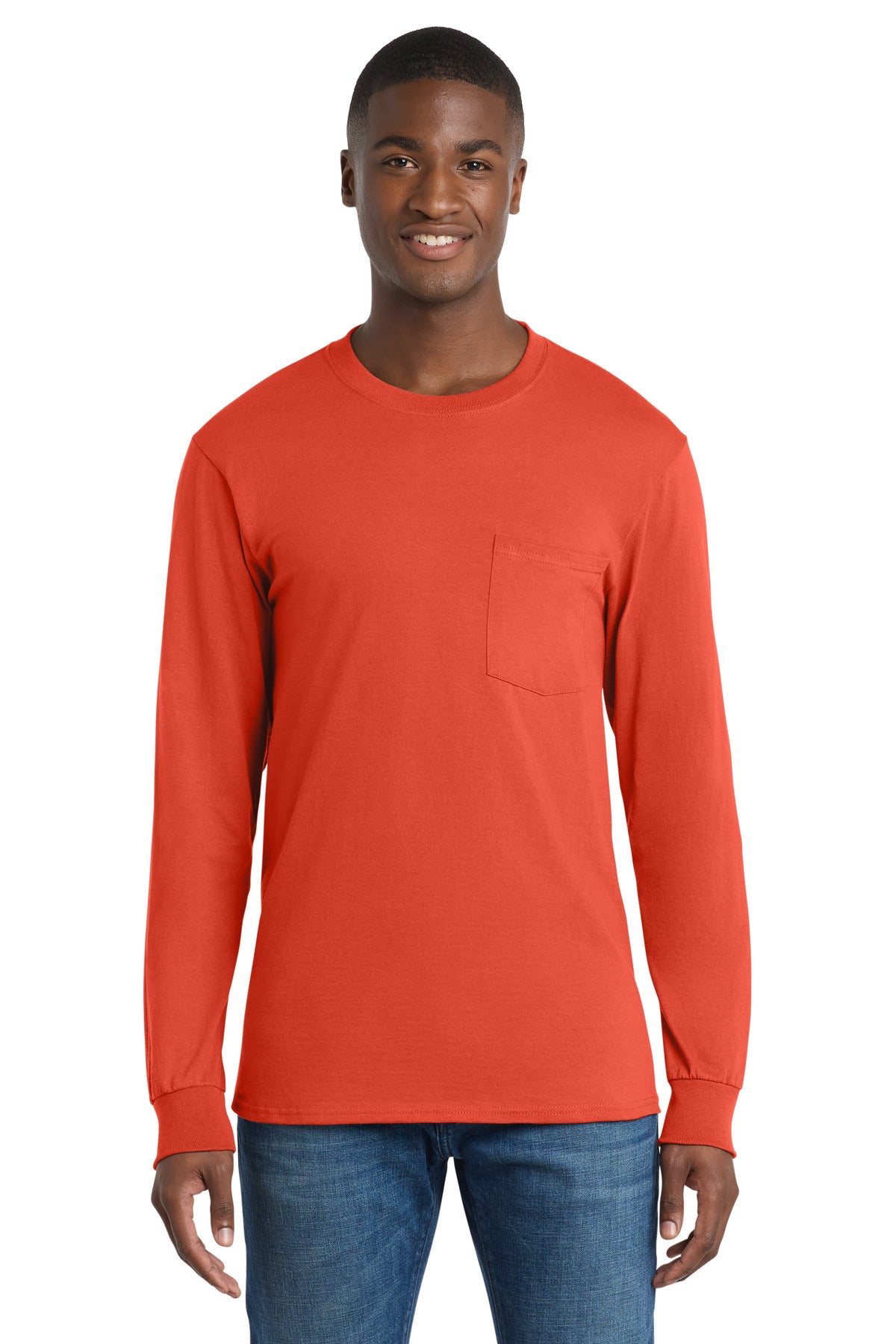 Custom Embroidery or DTF Print - Port & Co ™ Long Sleeve Essential Pocket Tee. PC61LSP