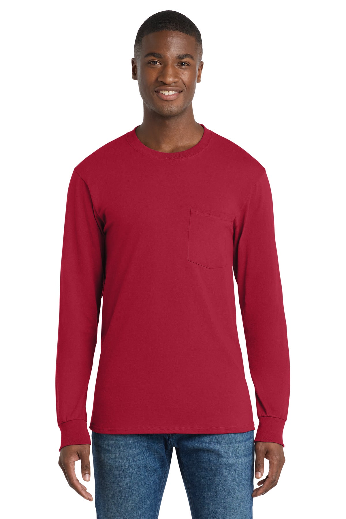 Custom Embroidery or DTF Print - Port & Co ™ Long Sleeve Essential Pocket Tee. PC61LSP