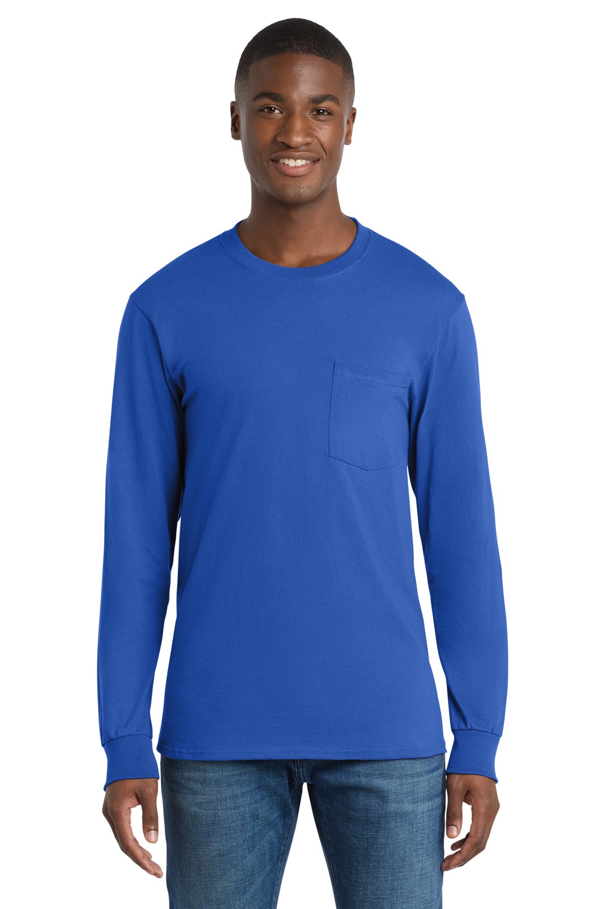 Custom Embroidery or DTF Print - Port & Co ™ Tall Long Sleeve Essential Pocket Tee. PC61LSPT
