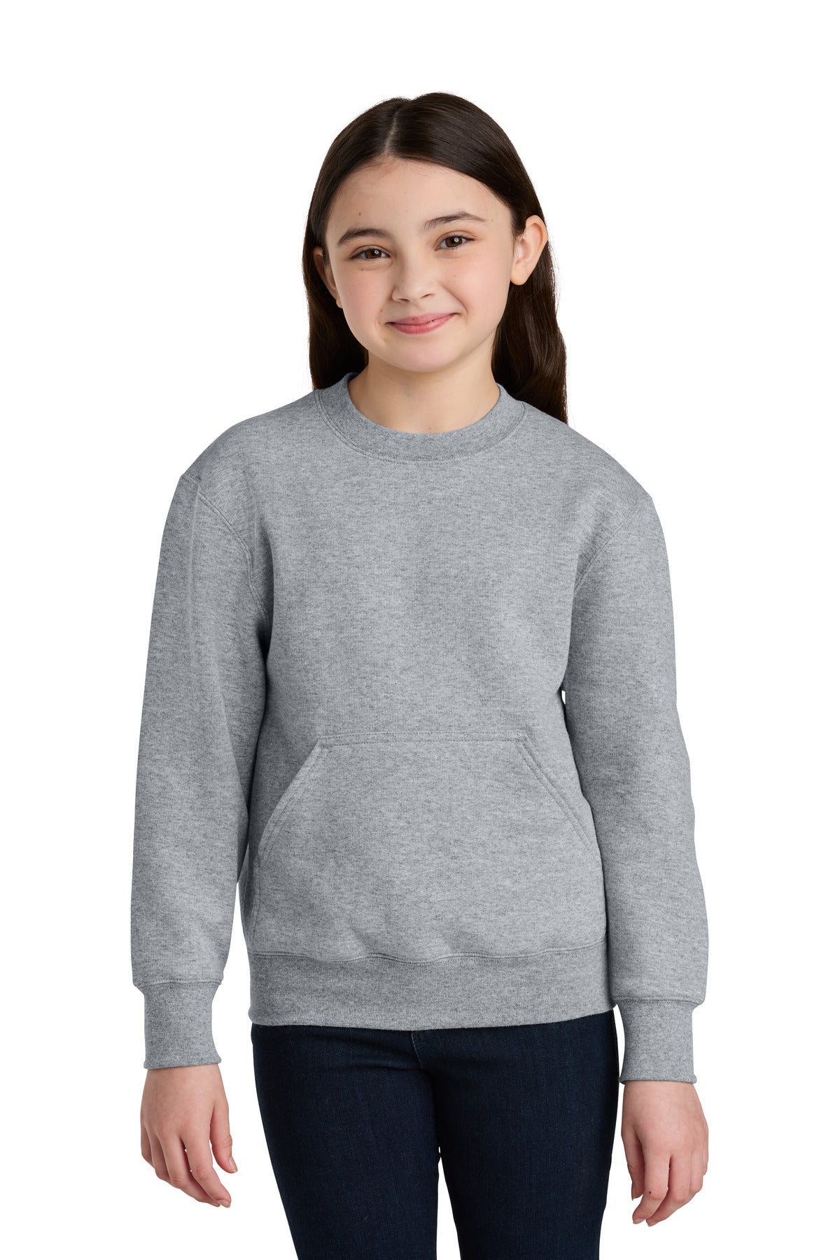 Custom Embroidered or DTF Print on Port & Co ™ Youth Core Fleece Crewneck Pocket Sweatshirt PC78YPKT