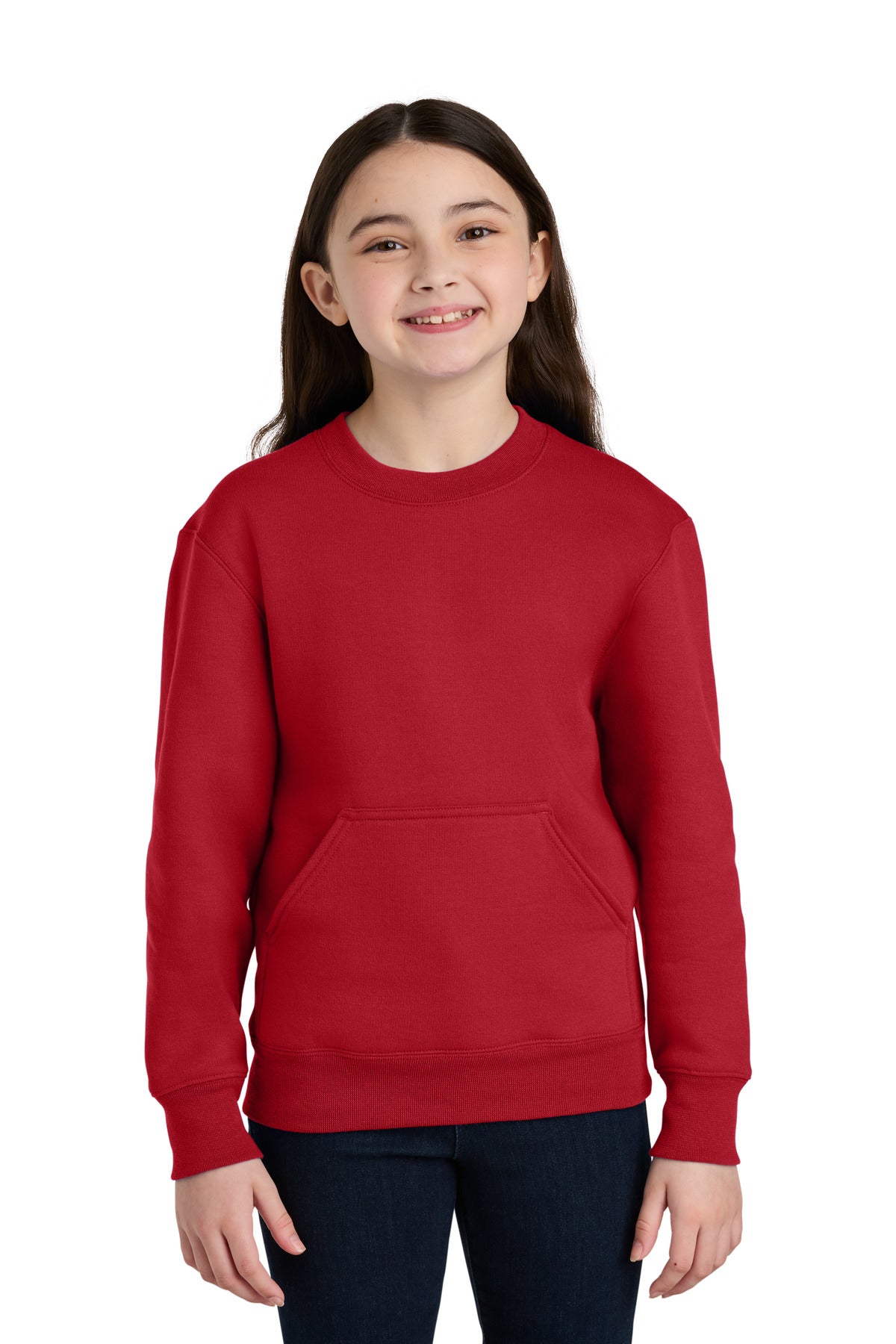 Custom Embroidered or DTF Print on Port & Co ™ Youth Core Fleece Crewneck Pocket Sweatshirt PC78YPKT