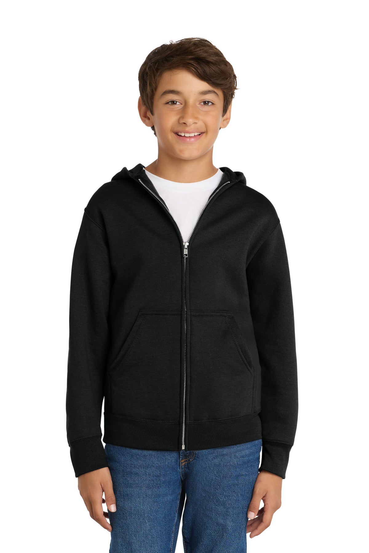 Custom Embroidery or DTF Print - Port & Co ™ Youth Core Fleece Full-Zip Hooded Sweatshirt PC78YZH
