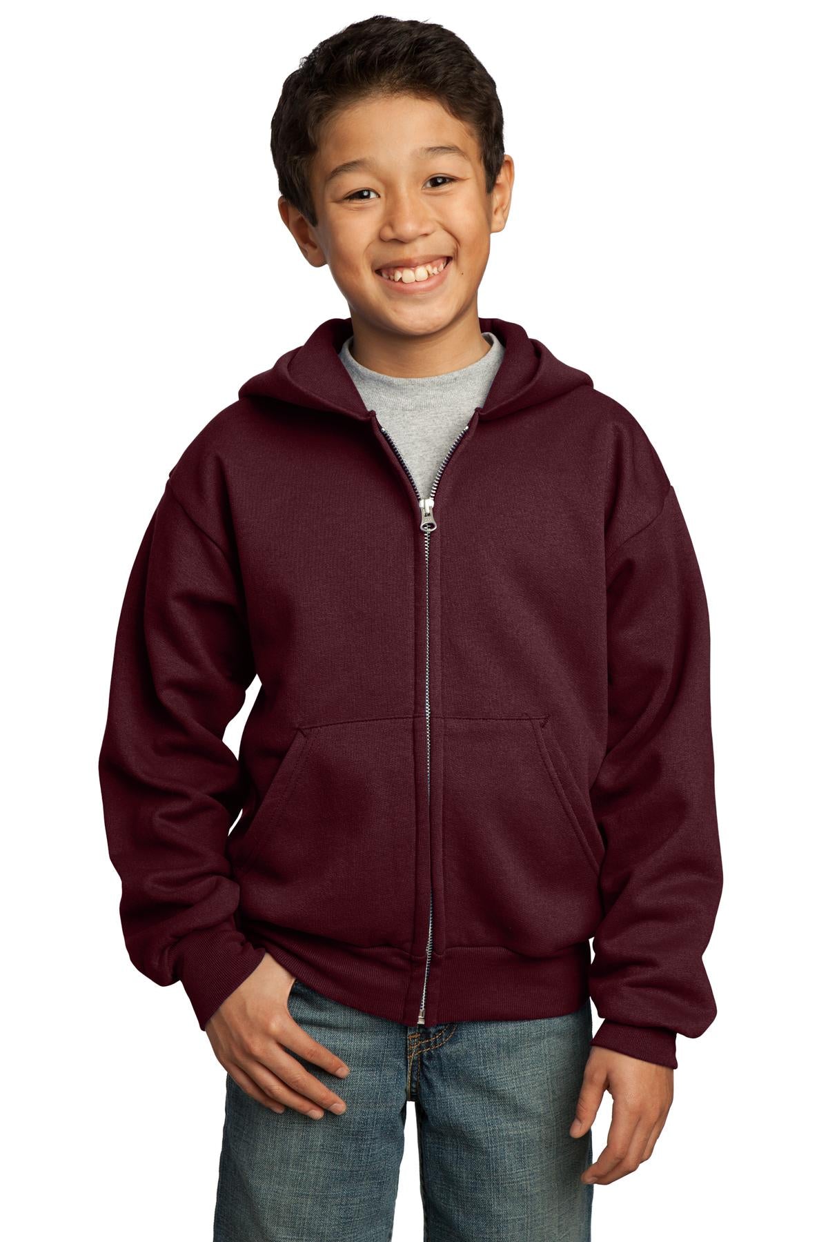 Custom Embroidered - Port & Company® - Youth Core Fleece Full-Zip Hooded Sweatshirt. PC90YZH