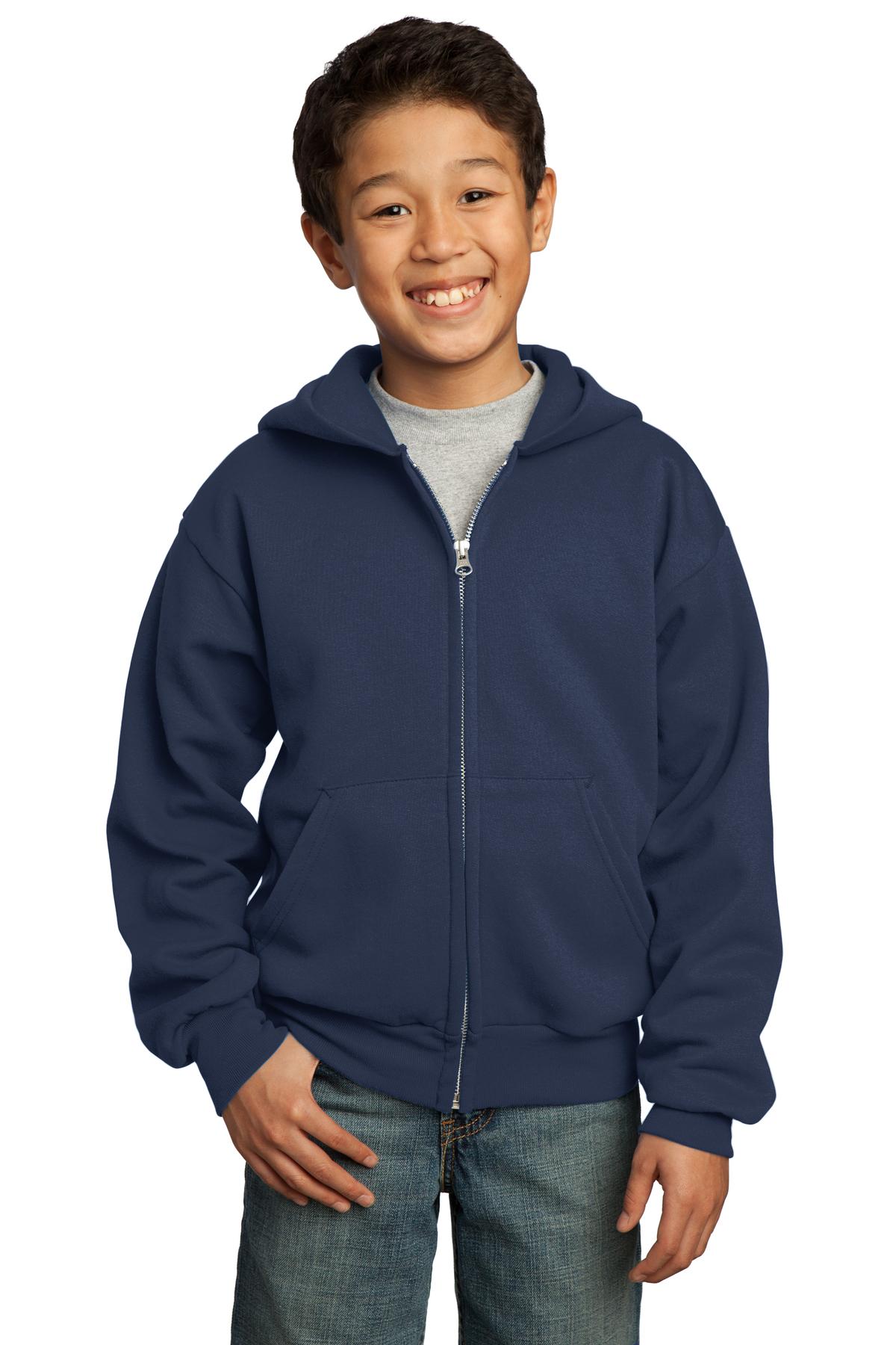 Custom Embroidered - Port & Company® - Youth Core Fleece Full-Zip Hooded Sweatshirt. PC90YZH
