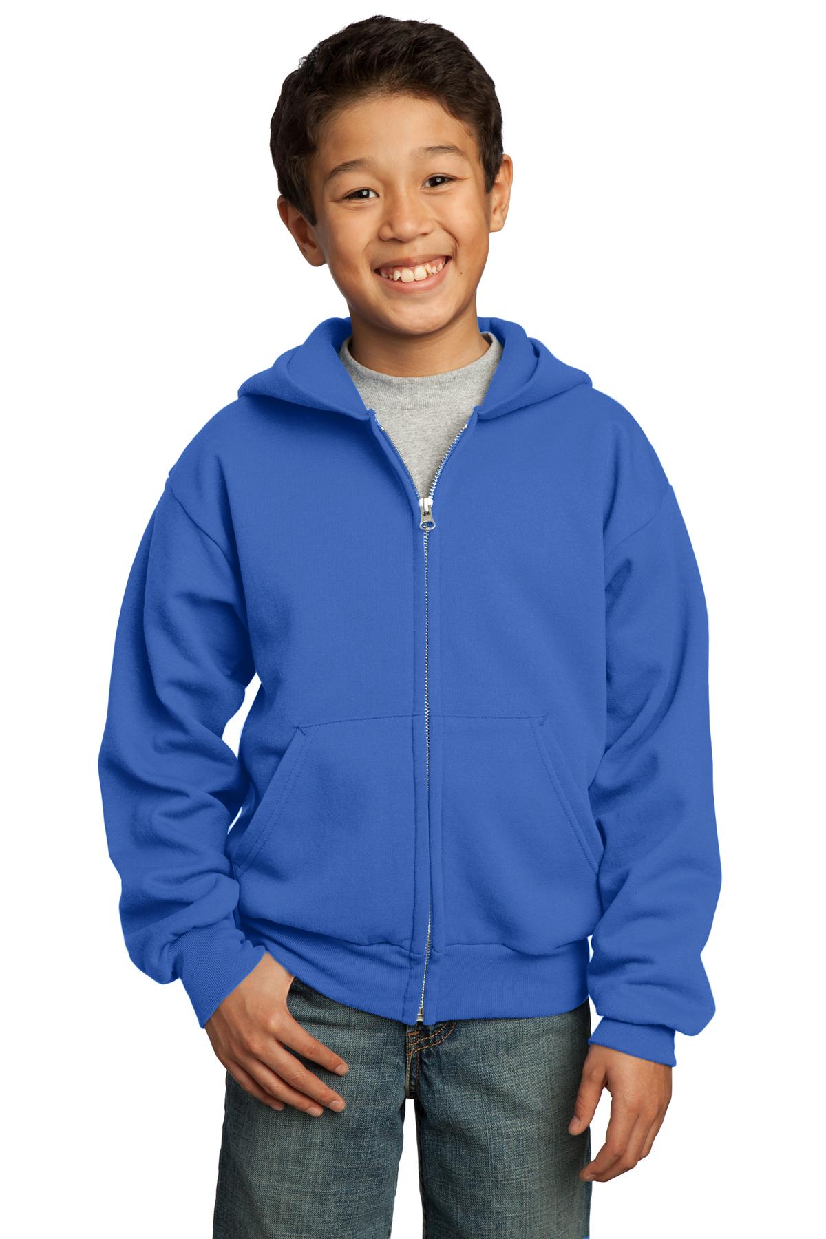 Custom Embroidered - Port & Company® - Youth Core Fleece Full-Zip Hooded Sweatshirt. PC90YZH