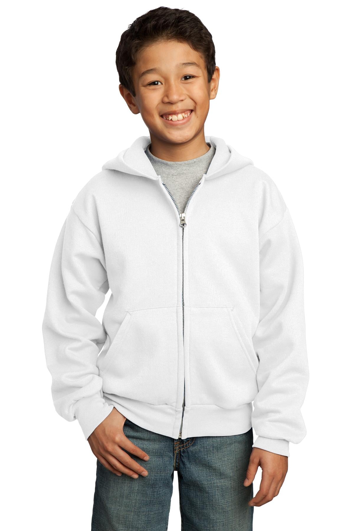Custom Embroidered - Port & Company® - Youth Core Fleece Full-Zip Hooded Sweatshirt. PC90YZH