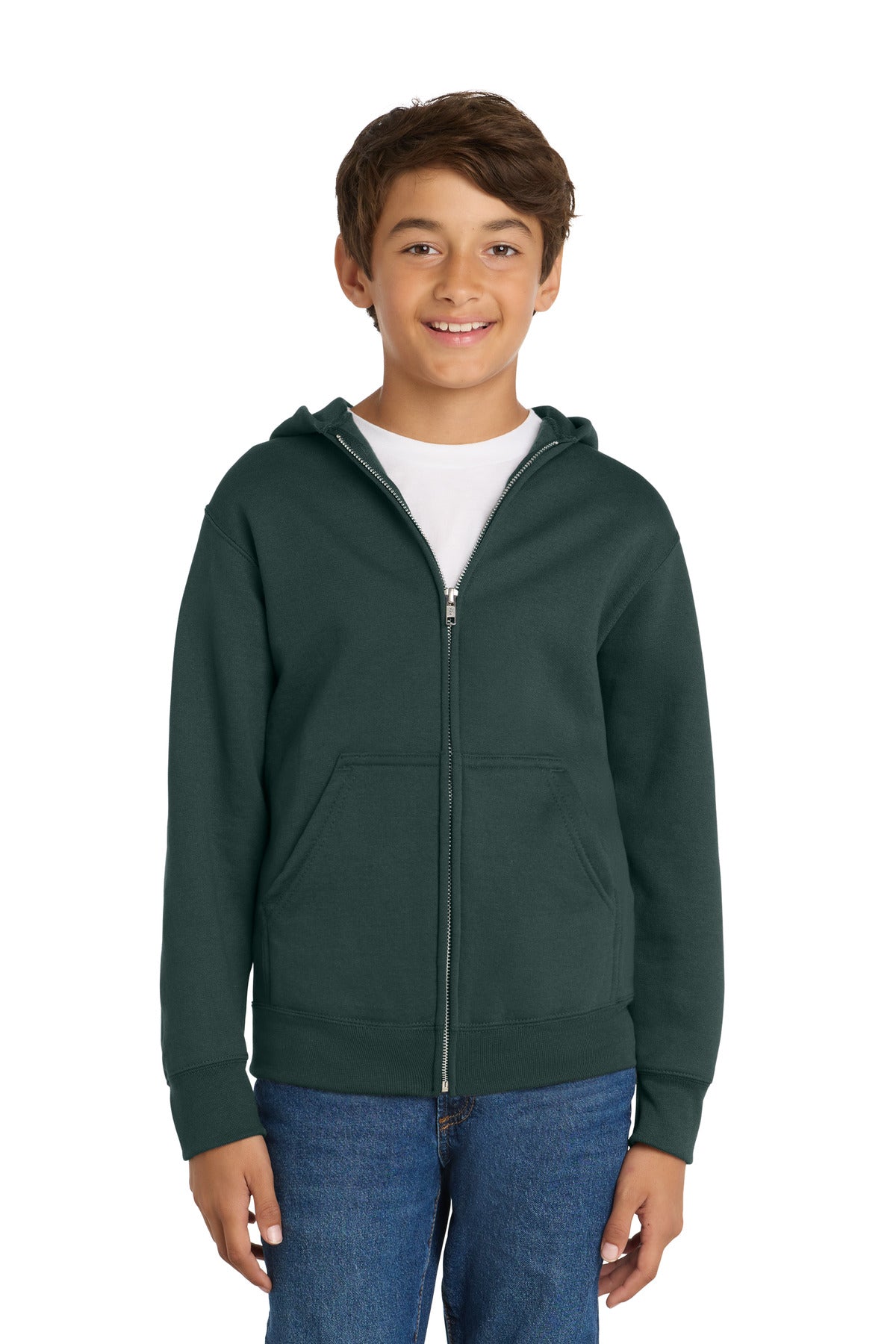 Custom Embroidered or DTF Print on Port & Co ™ Youth Core Fleece Full-Zip Hooded Sweatshirt. PC90YZH