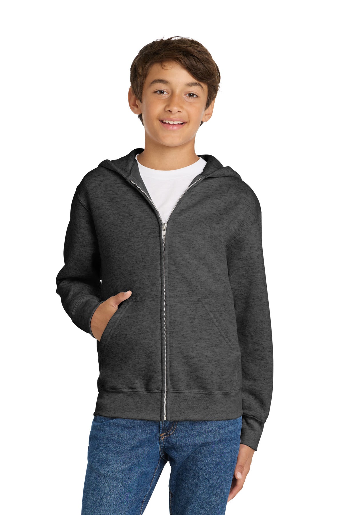 Custom Embroidered or DTF Print on Port & Co ™ Youth Core Fleece Full-Zip Hooded Sweatshirt. PC90YZH