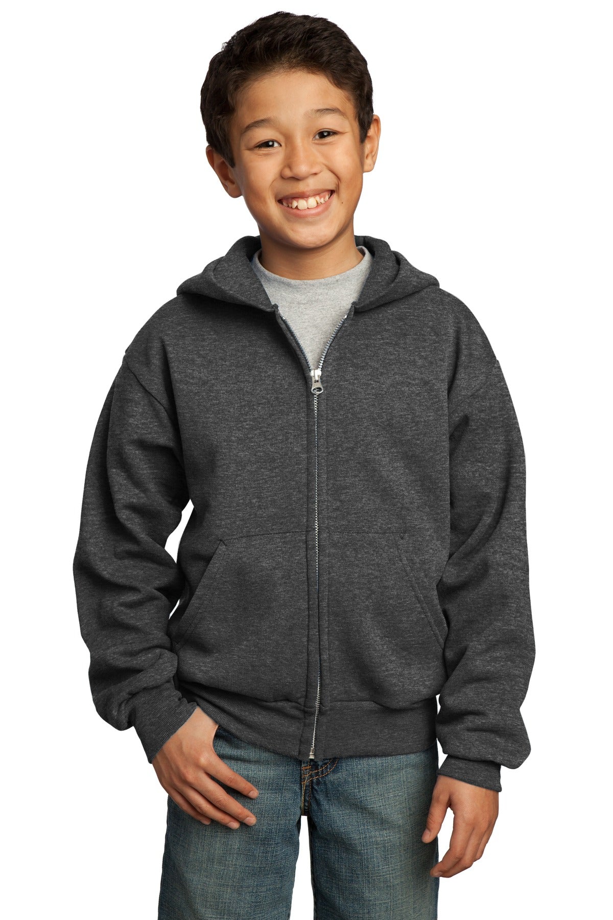 Custom Embroidered - Port & Company® - Youth Core Fleece Full-Zip Hooded Sweatshirt. PC90YZH