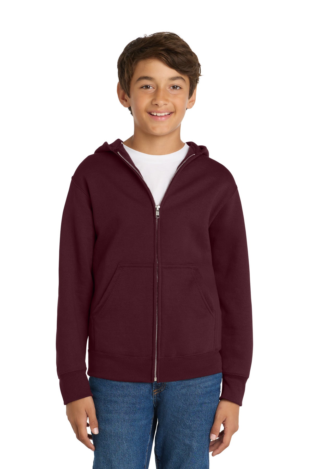 Custom Embroidered or DTF Print on Port & Co ™ Youth Core Fleece Full-Zip Hooded Sweatshirt. PC90YZH