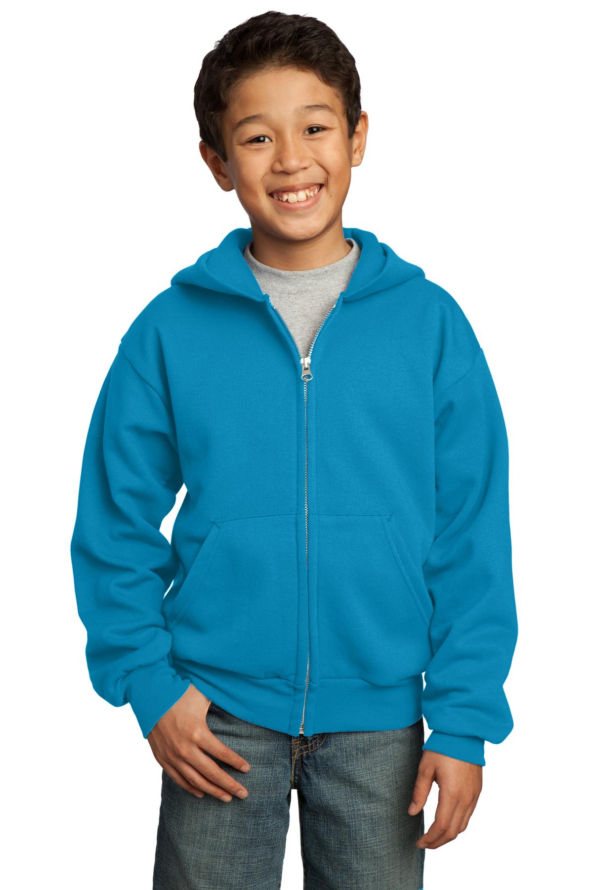 Custom Embroidered - Port & Company® - Youth Core Fleece Full-Zip Hooded Sweatshirt. PC90YZH