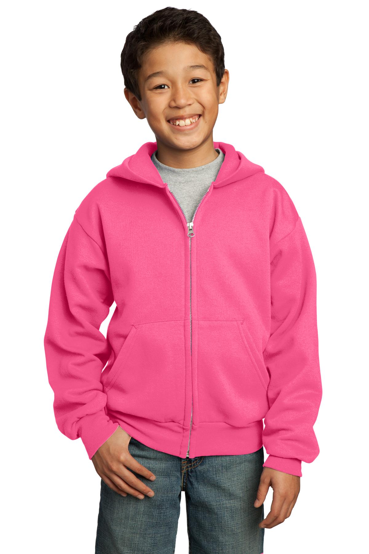 Custom Embroidered - Port & Company® - Youth Core Fleece Full-Zip Hooded Sweatshirt. PC90YZH