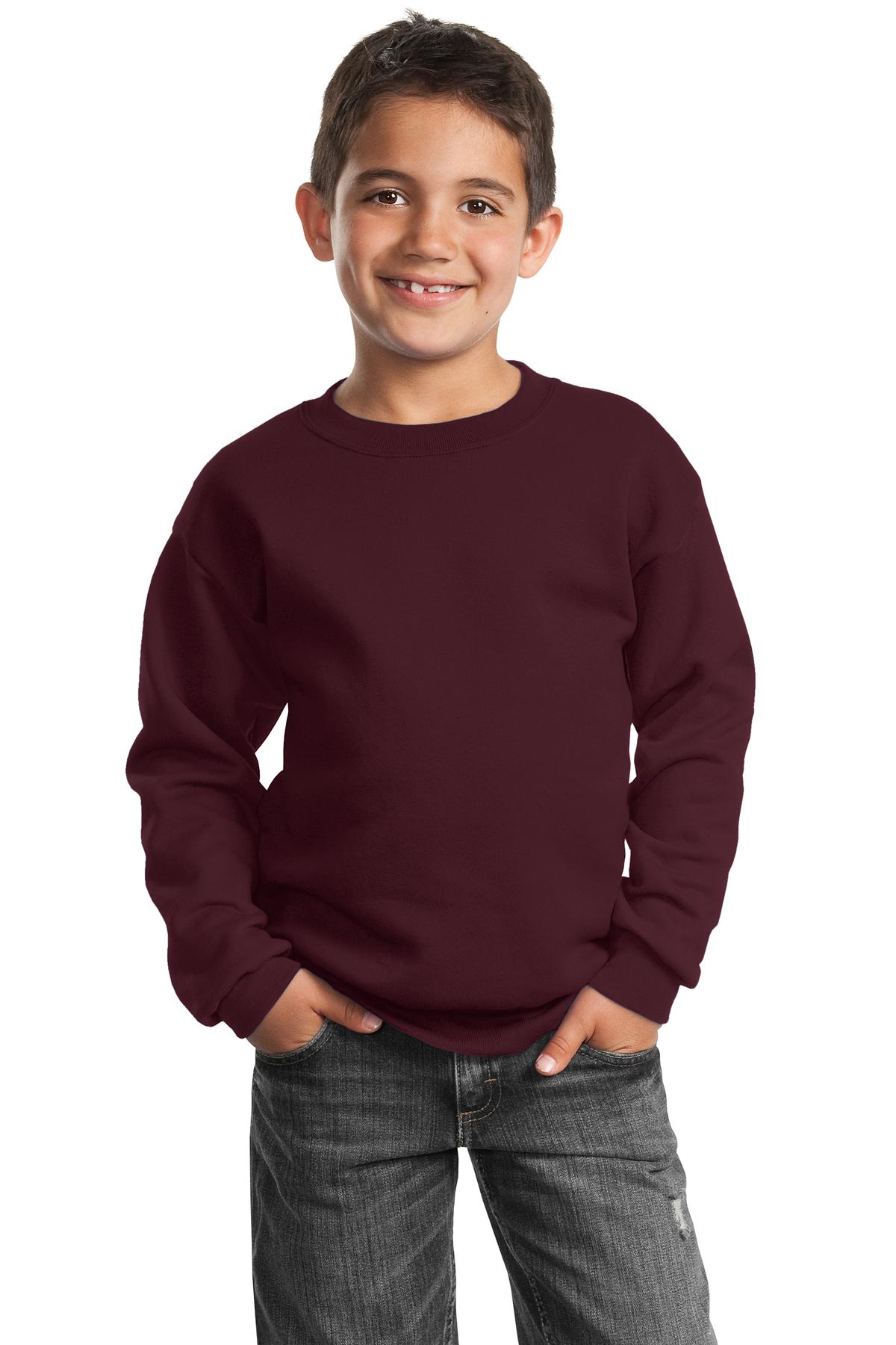 Custom Embroidered or DTF Print on Port & Co ™ Youth Core Fleece Crewneck Sweatshirt. PC90Y
