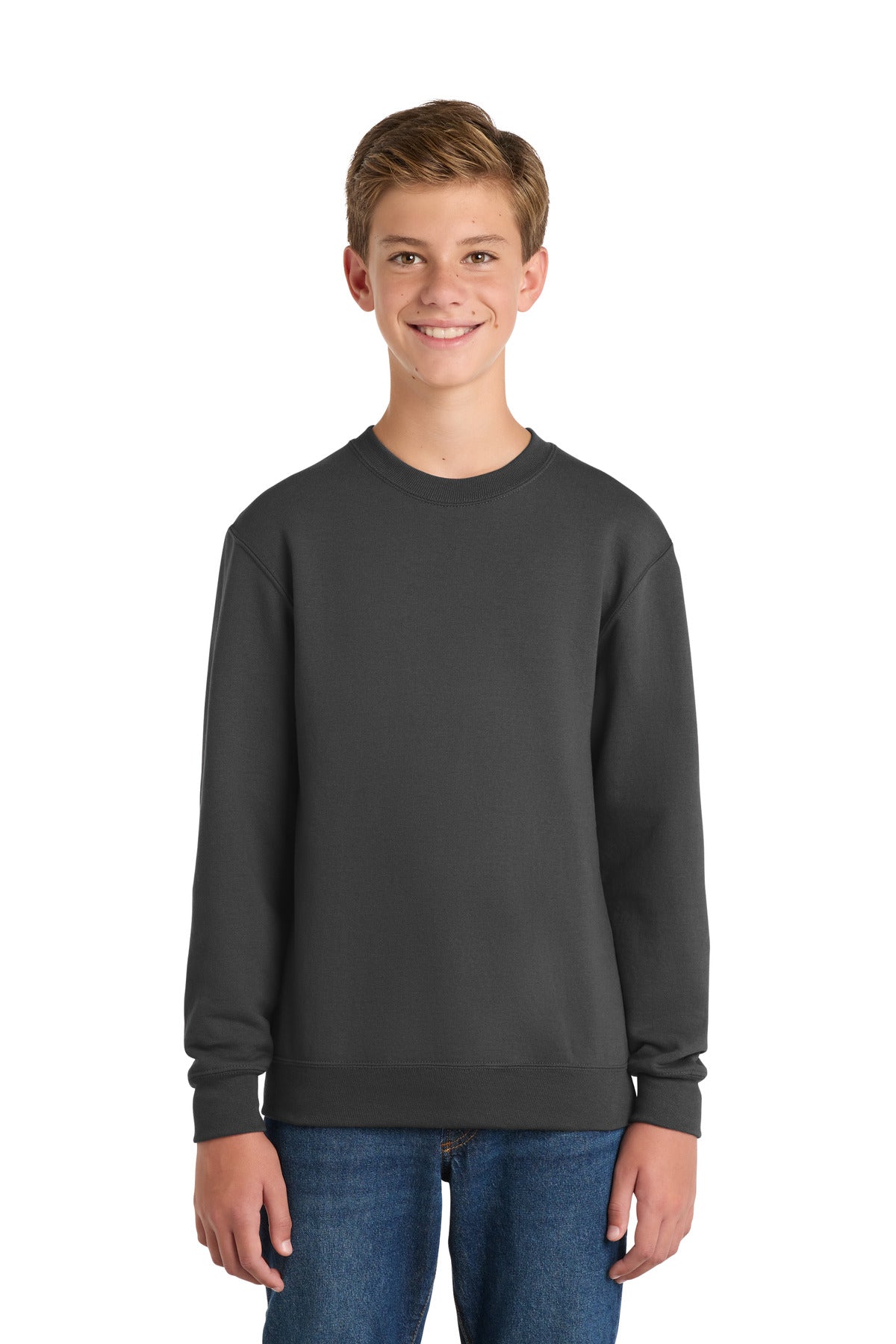 Custom Embroidered or DTF Print on Port & Co ™ Youth Core Fleece Crewneck Sweatshirt. PC90Y