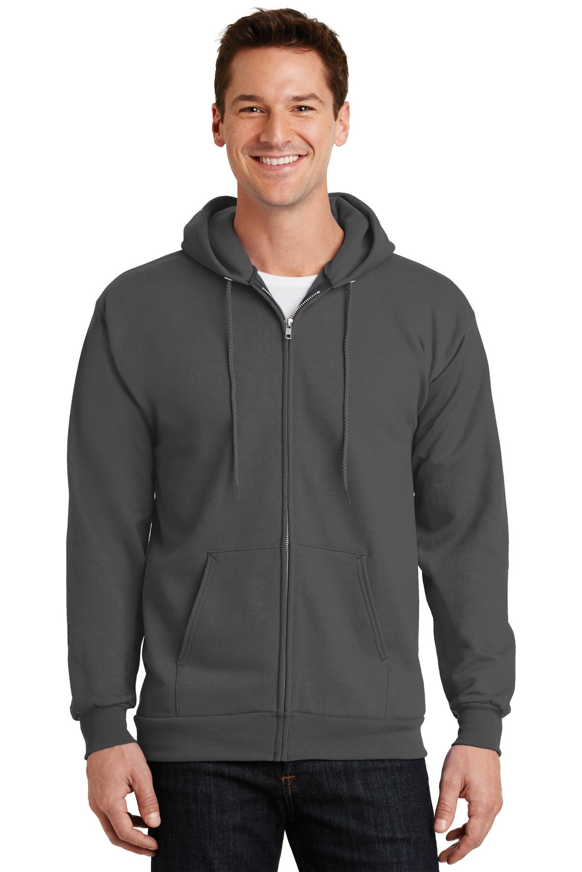 Custom Embroidered or DTF Print on Port & Co ™ Essential Fleece Full-Zip Hooded Sweatshirt. PC90ZH