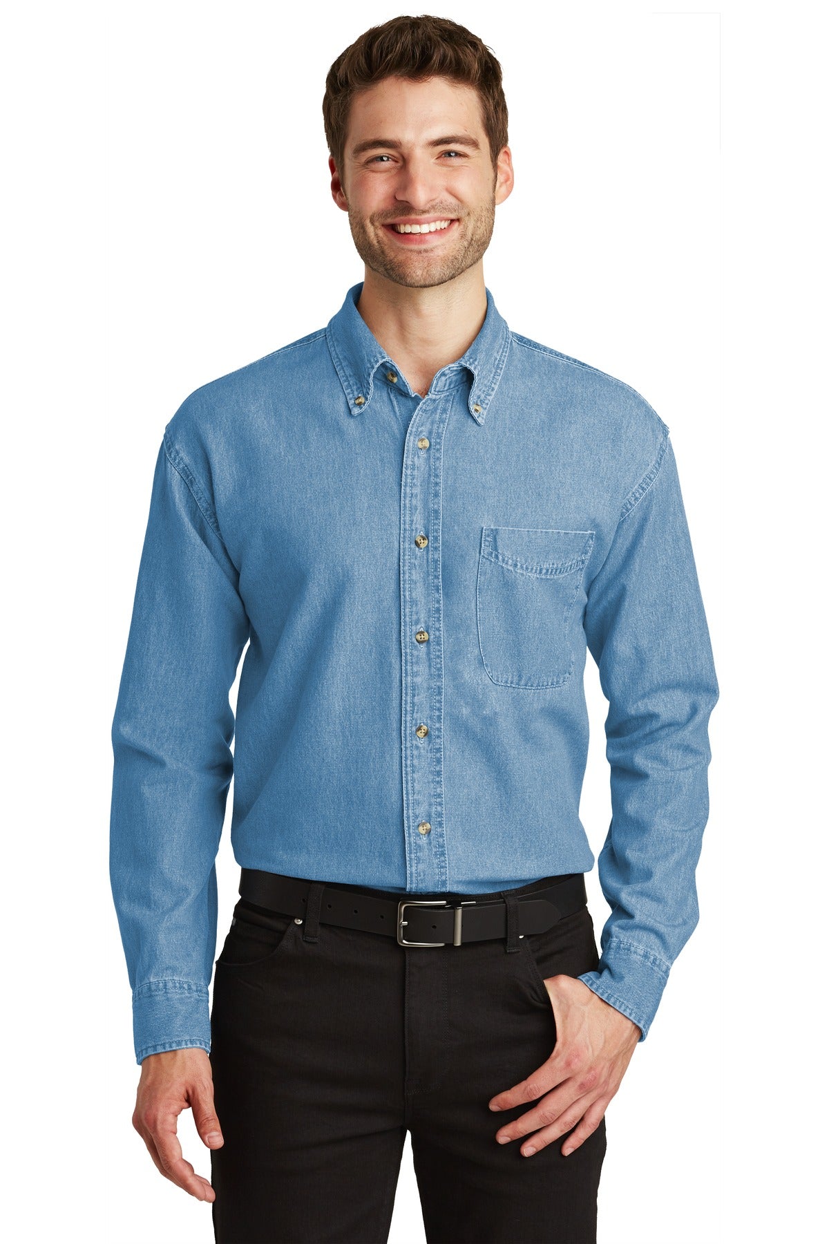 Custom Embroidery or DTF Print - Port Authority ® Long Sleeve Denim Shirt. S600