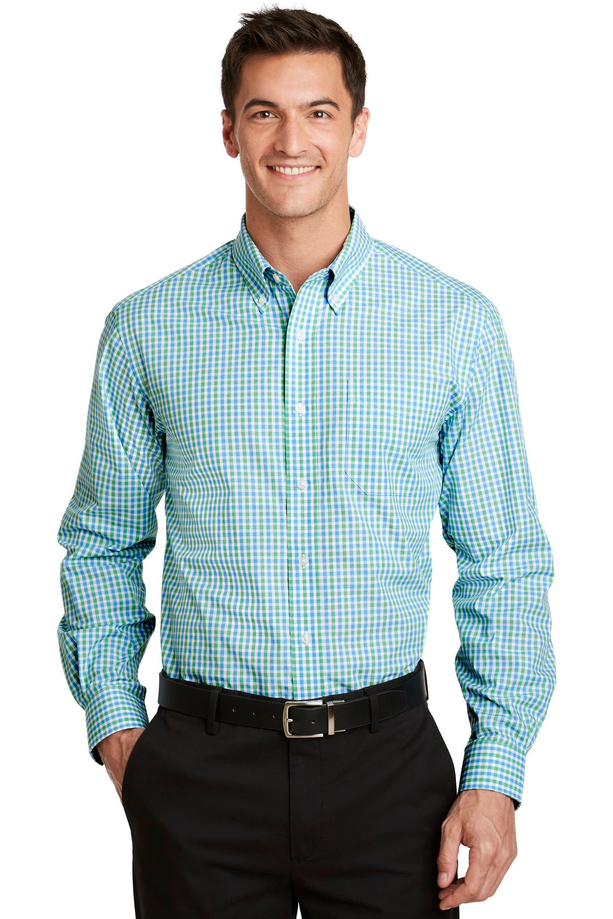 Custom Embroidered - Port Authority© Long Sleeve Gingham Easy Care Shirt. S654