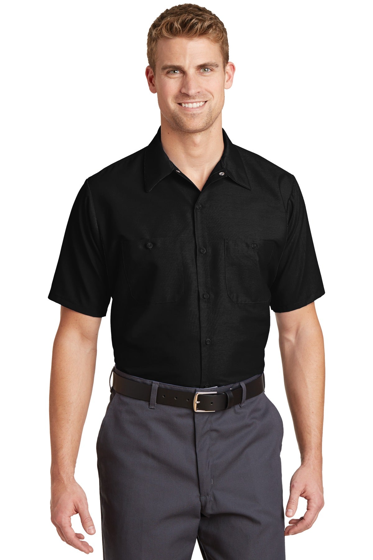Custom Embroidered - Red Kap® Long Size, Short Sleeve Industrial Work Shirt. SP24LONG