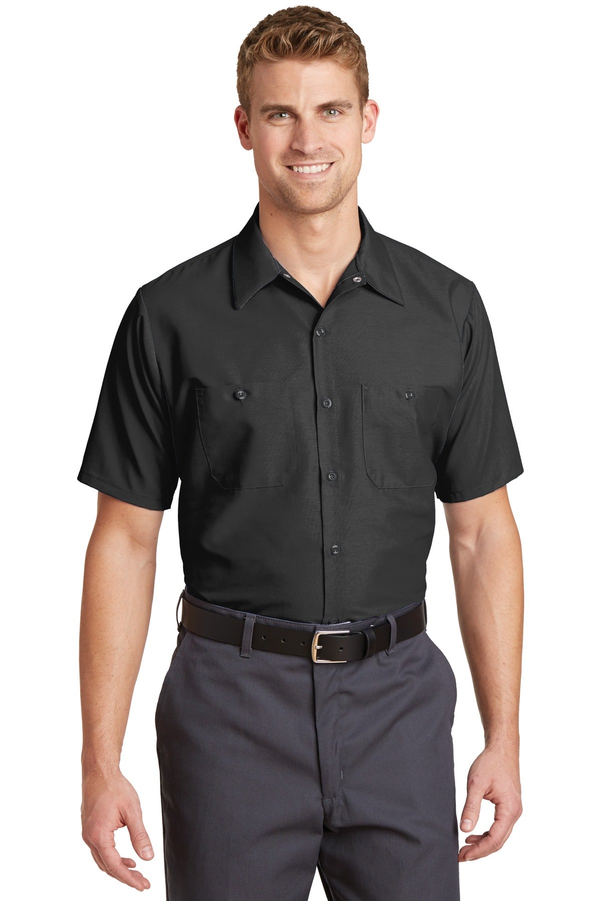 Custom Embroidered - Red Kap® Long Size, Short Sleeve Industrial Work Shirt. SP24LONG