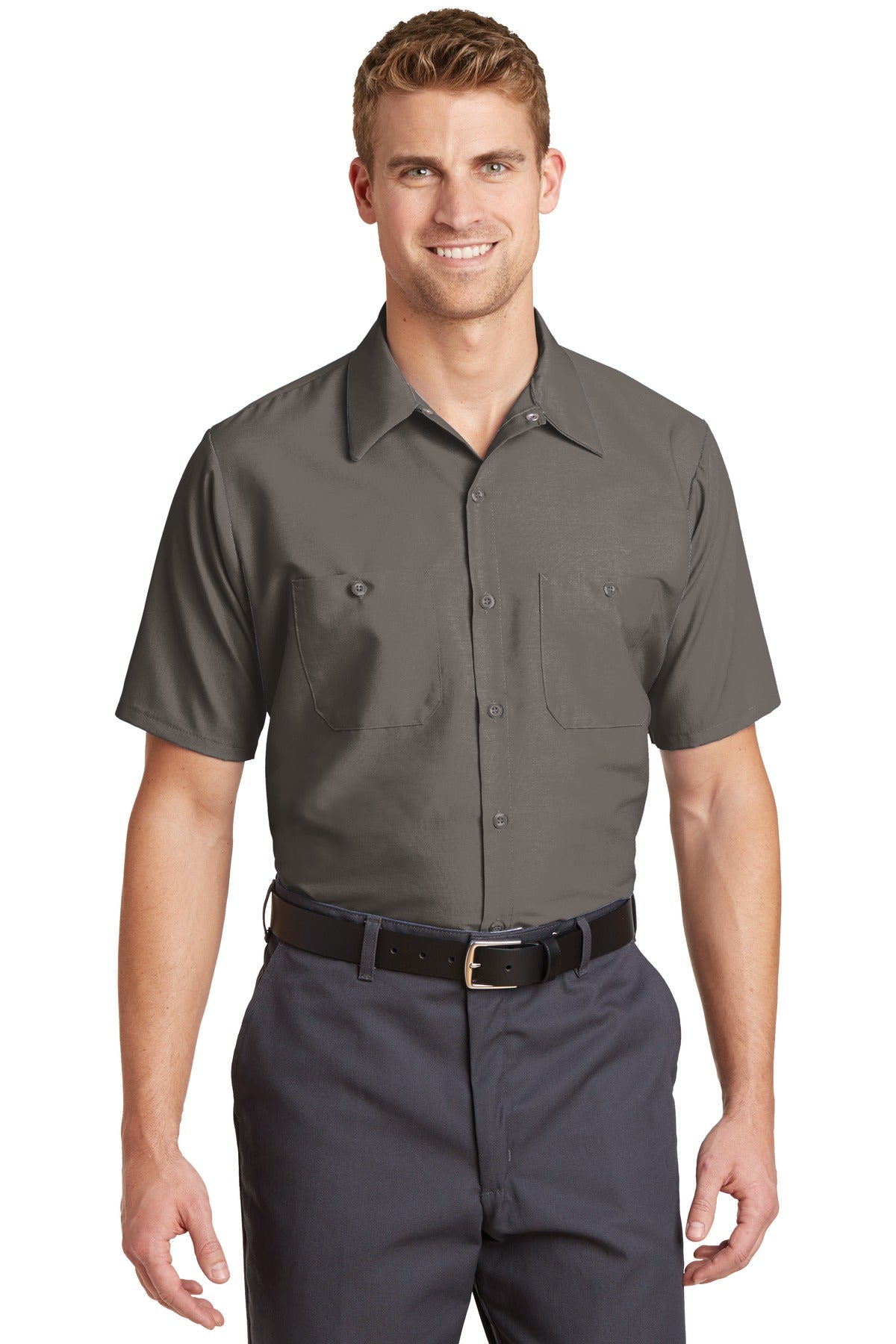 Custom Embroidered - Red Kap® Long Size, Short Sleeve Industrial Work Shirt. SP24LONG