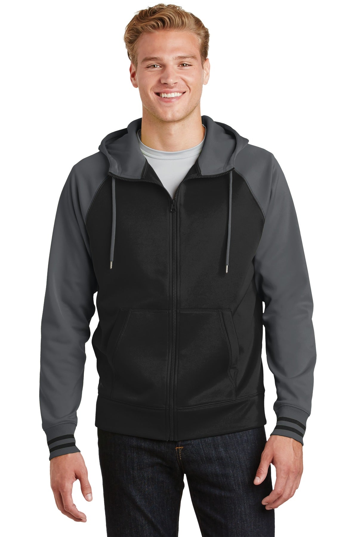 Custom Embroidered or DTF Print on Sport-Tek ® Sport-Wick ® Varsity Fleece Full-Zip Hooded Jacket. ST236