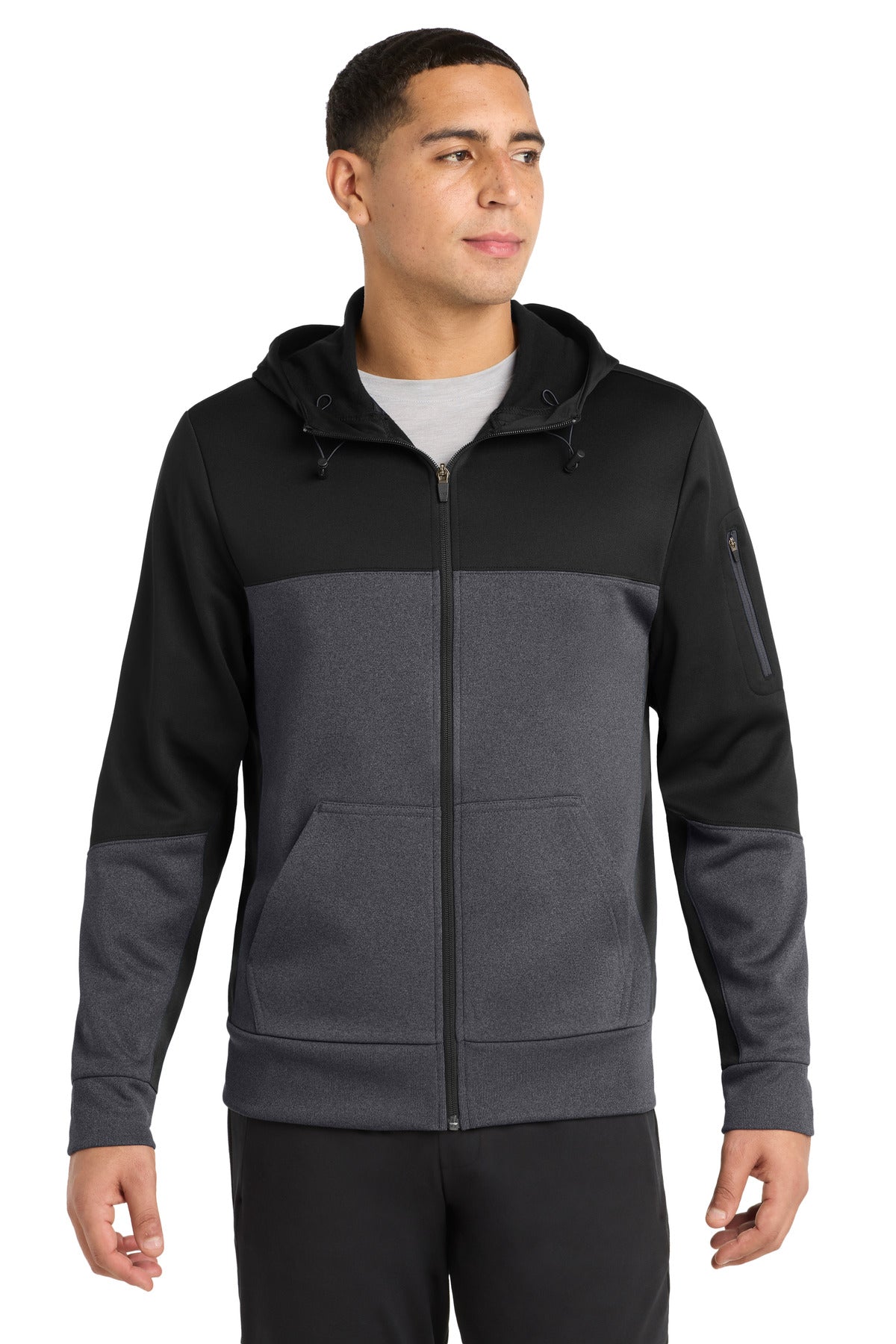 Custom Embroidery or DTF Print - Sport-Tek ® Tech Fleece Colorblock Full-Zip Hooded Jacket. ST245