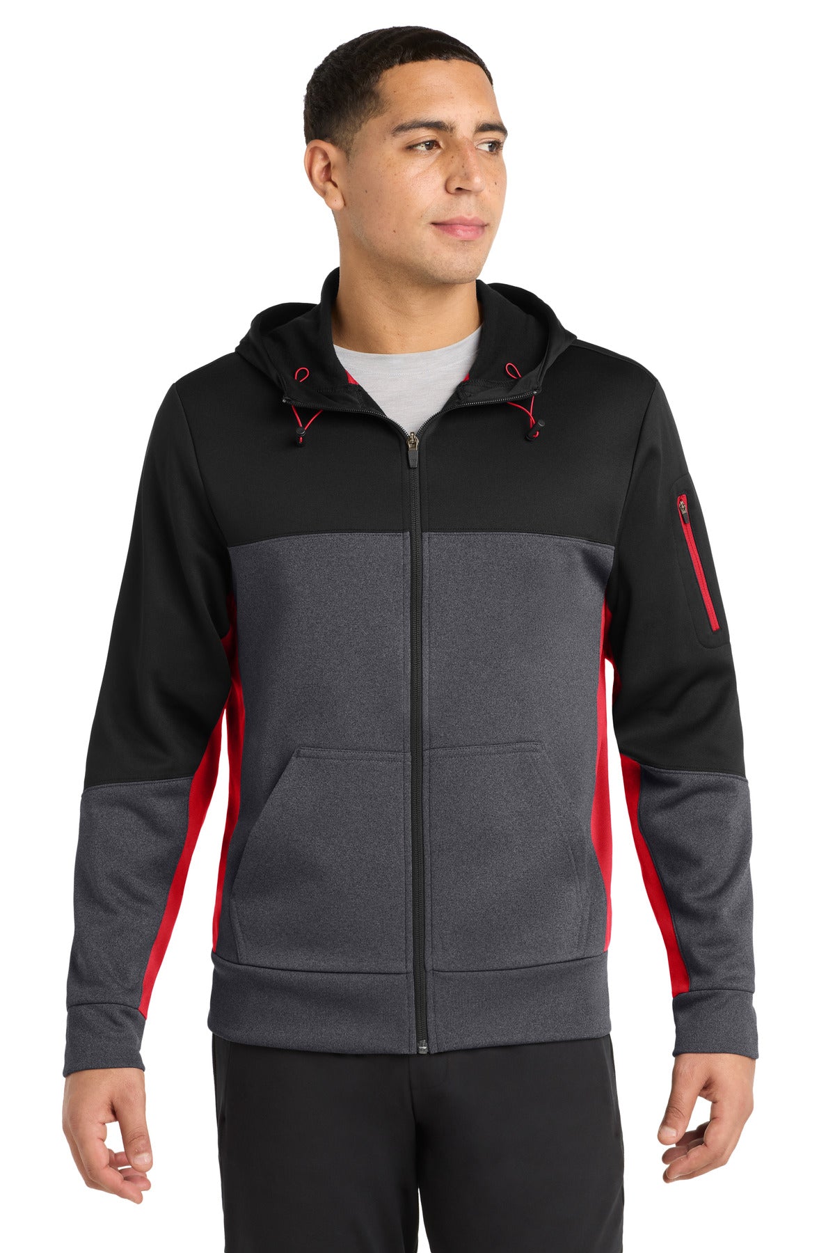 Custom Embroidery or DTF Print - Sport-Tek ® Tech Fleece Colorblock Full-Zip Hooded Jacket. ST245