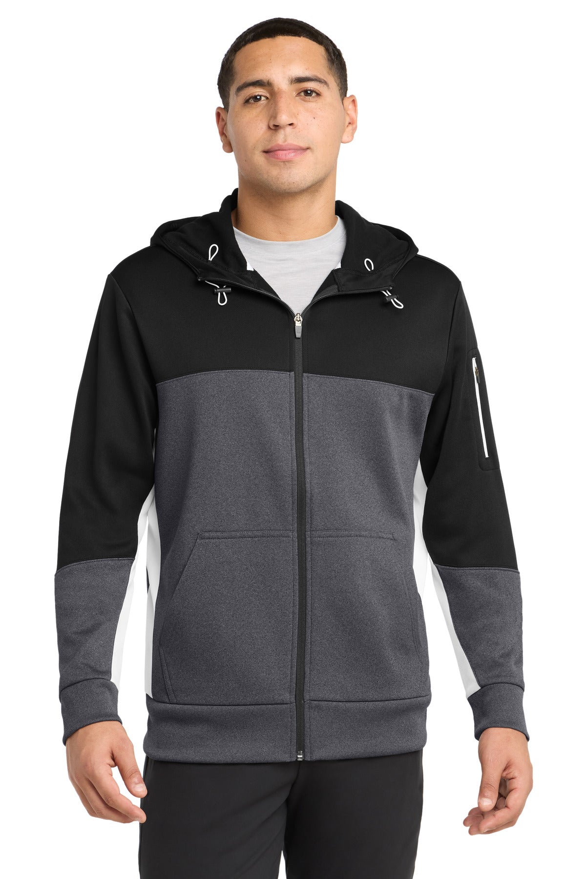 Custom Embroidery or DTF Print - Sport-Tek ® Tech Fleece Colorblock Full-Zip Hooded Jacket. ST245