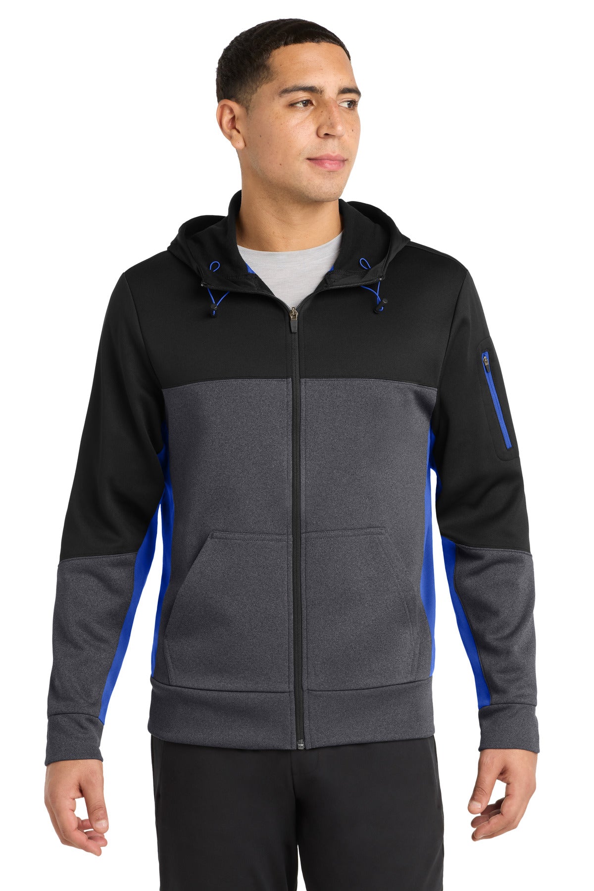 Custom Embroidery or DTF Print - Sport-Tek ® Tech Fleece Colorblock Full-Zip Hooded Jacket. ST245