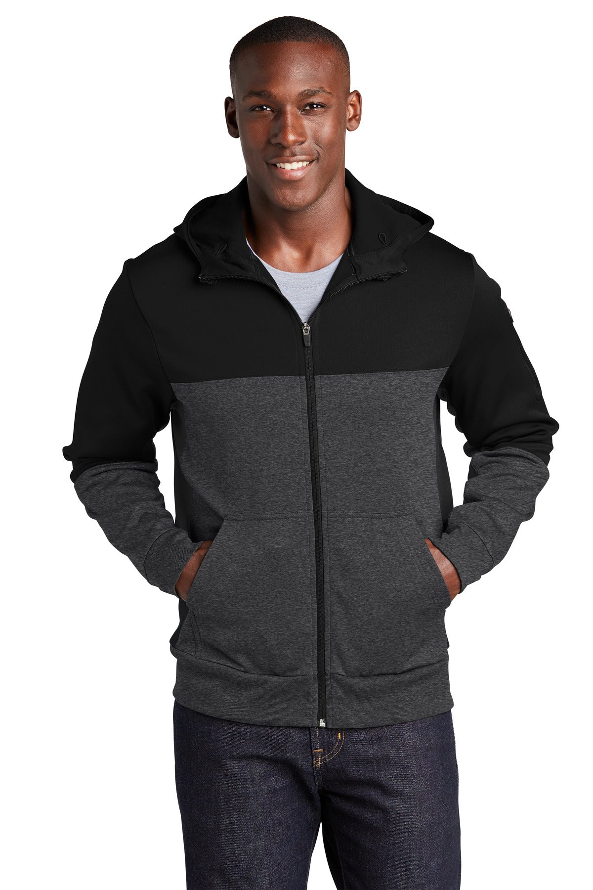 Custom Embroidered or DTF Print on Sport-Tek ® Tech Fleece Colorblock Full-Zip Hooded Jacket. ST245
