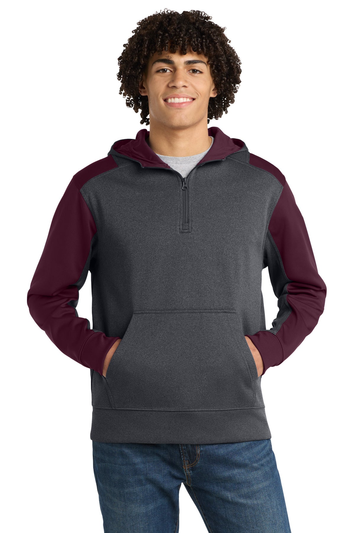 Custom Embroidery or DTF Print - Sport-Tek ® Tech Fleece Colorblock 1/4-Zip Hooded Sweatshirt. ST249