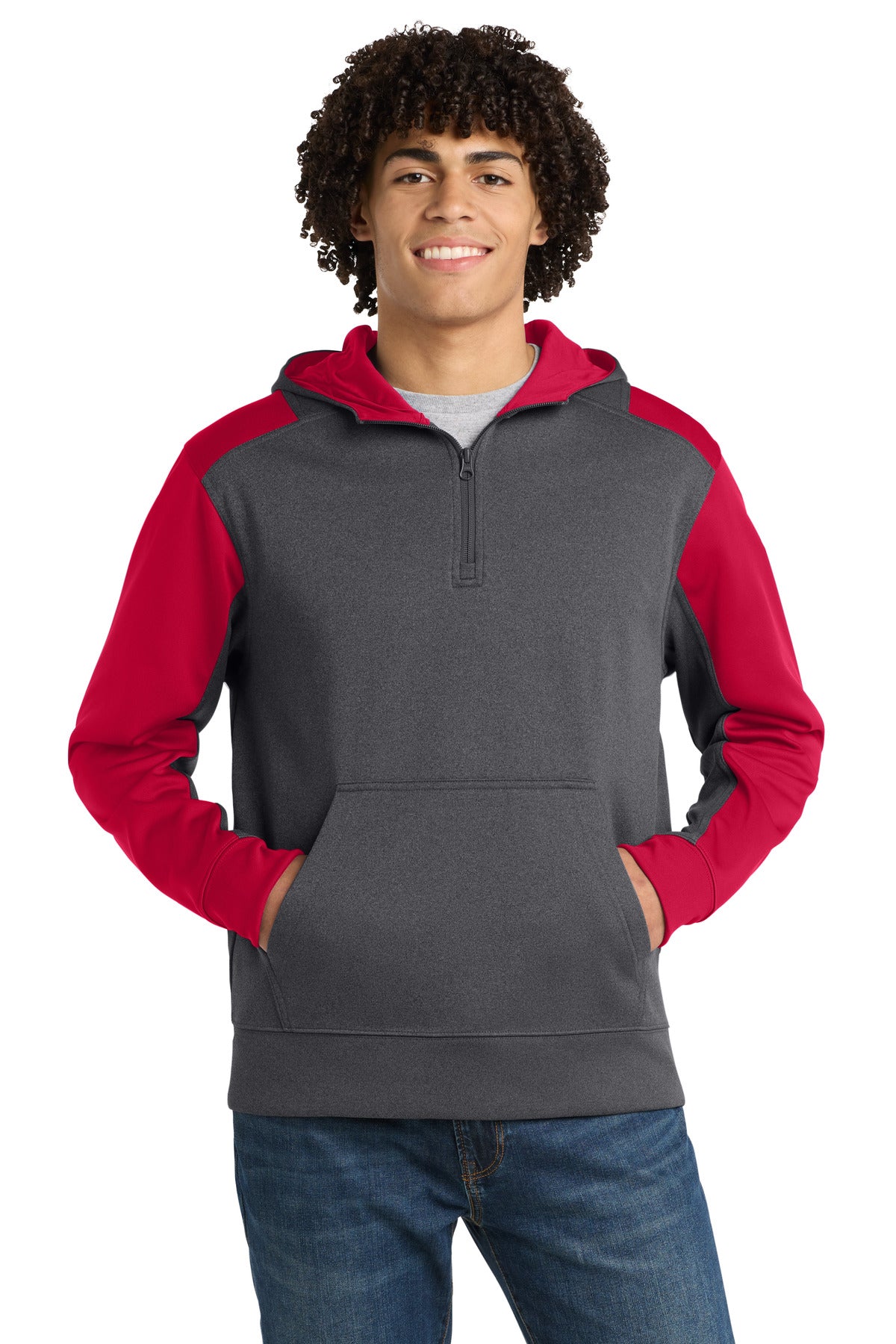 Custom Embroidery or DTF Print - Sport-Tek ® Tech Fleece Colorblock 1/4-Zip Hooded Sweatshirt. ST249