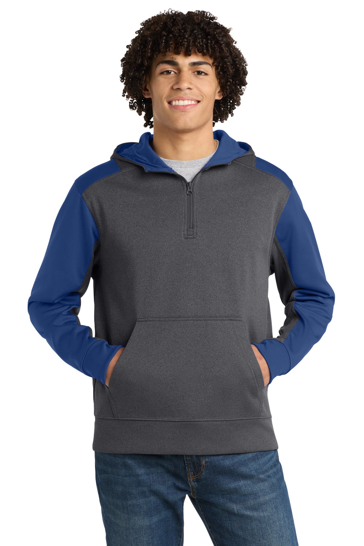 Custom Embroidery or DTF Print - Sport-Tek ® Tech Fleece Colorblock 1/4-Zip Hooded Sweatshirt. ST249