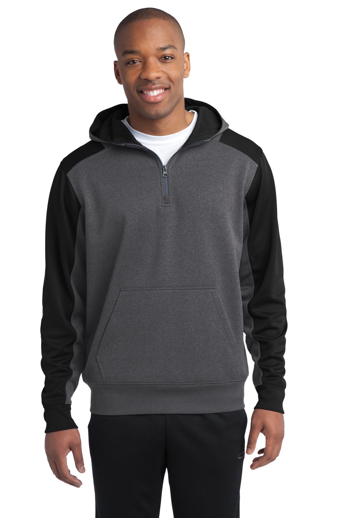 Custom Embroidered or DTF Print on Sport-Tek ® Tech Fleece Colorblock 1/4-Zip Hooded Sweatshirt. ST249